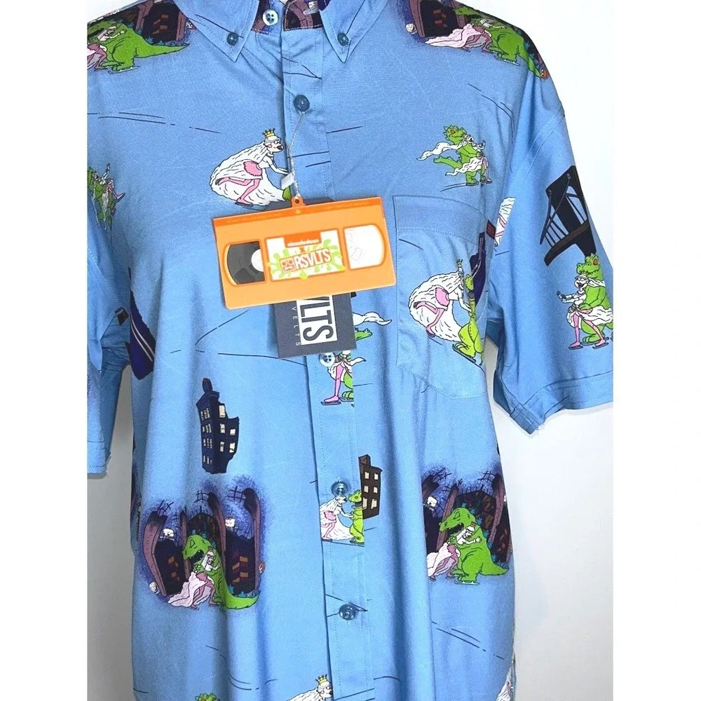 RSVLTS Rugrats Reptar On Ice Short Sleeve Button Down Shirt Mens Large New wTags